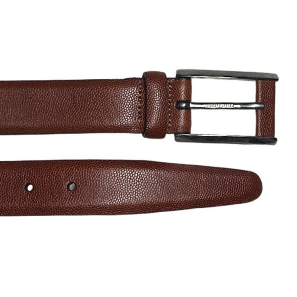 Martin Dingman Italian Calfskin Belt Mens Size 44 Brown Textured Buckle - Picture 2 of 6
